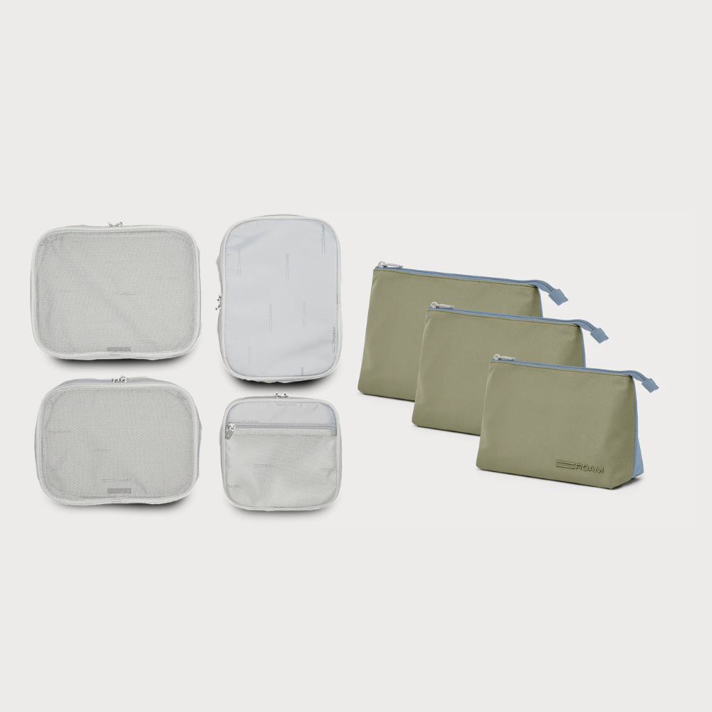 ‍Classic Grey Packing Pods / Green & Slate Essentials Pouches (100% off)