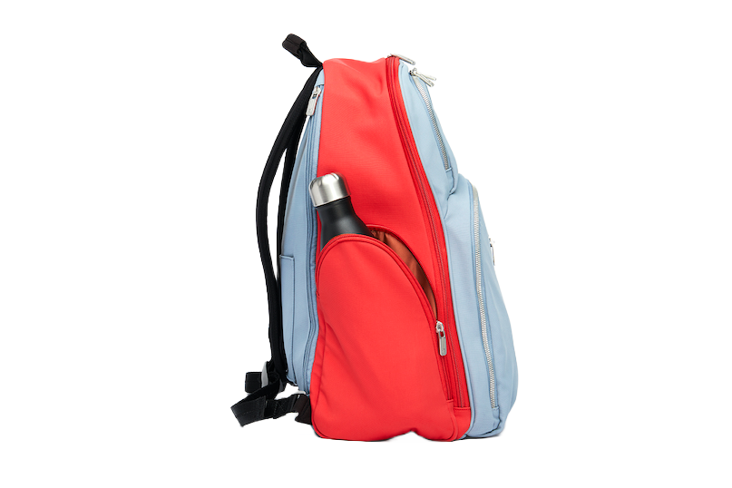 red and slate backpack